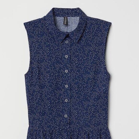 H&M Navy Polka Dot Button-Up Collared Dress - XS - Picture 2 of 6